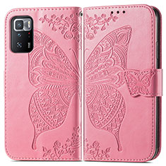 Leather Case Stands Butterfly Flip Cover Holder for Xiaomi Poco X3 GT 5G Hot Pink