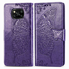 Leather Case Stands Butterfly Flip Cover Holder for Xiaomi Poco X3 NFC Purple