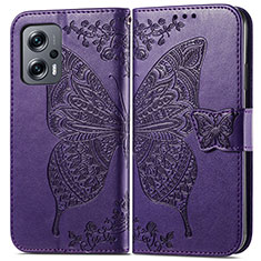 Leather Case Stands Butterfly Flip Cover Holder for Xiaomi Poco X4 GT 5G Purple