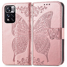 Leather Case Stands Butterfly Flip Cover Holder for Xiaomi Poco X4 NFC Pink