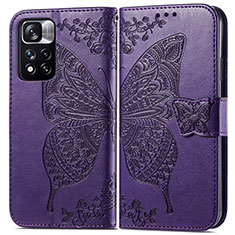 Leather Case Stands Butterfly Flip Cover Holder for Xiaomi Poco X4 NFC Purple