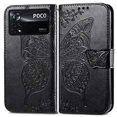 Leather Case Stands Butterfly Flip Cover Holder for Xiaomi Poco X4 Pro 5G Black