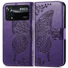 Leather Case Stands Butterfly Flip Cover Holder for Xiaomi Poco X4 Pro 5G Purple