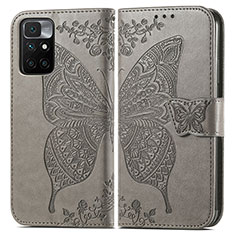 Leather Case Stands Butterfly Flip Cover Holder for Xiaomi Redmi 10 4G Gray