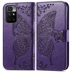 Leather Case Stands Butterfly Flip Cover Holder for Xiaomi Redmi 10 4G Purple