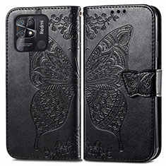Leather Case Stands Butterfly Flip Cover Holder for Xiaomi Redmi 10 Power Black
