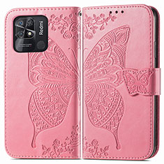 Leather Case Stands Butterfly Flip Cover Holder for Xiaomi Redmi 10 Power Hot Pink