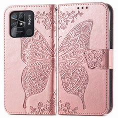 Leather Case Stands Butterfly Flip Cover Holder for Xiaomi Redmi 10 Power Pink