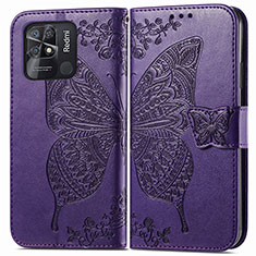 Leather Case Stands Butterfly Flip Cover Holder for Xiaomi Redmi 10 Power Purple