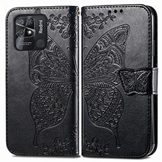 Leather Case Stands Butterfly Flip Cover Holder for Xiaomi Redmi 10C 4G Black