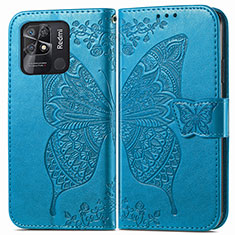 Leather Case Stands Butterfly Flip Cover Holder for Xiaomi Redmi 10C 4G Blue