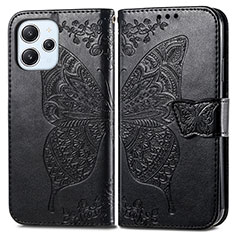 Leather Case Stands Butterfly Flip Cover Holder for Xiaomi Redmi 12 4G Black