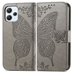 Leather Case Stands Butterfly Flip Cover Holder for Xiaomi Redmi 12 4G Gray