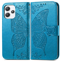 Leather Case Stands Butterfly Flip Cover Holder for Xiaomi Redmi 12 5G Blue