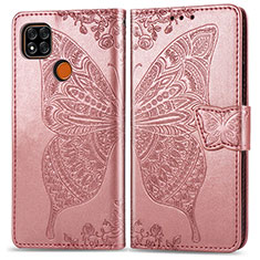 Leather Case Stands Butterfly Flip Cover Holder for Xiaomi Redmi 9C Pink