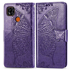 Leather Case Stands Butterfly Flip Cover Holder for Xiaomi Redmi 9C Purple