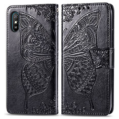 Leather Case Stands Butterfly Flip Cover Holder for Xiaomi Redmi 9i Black