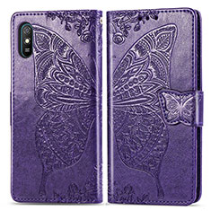 Leather Case Stands Butterfly Flip Cover Holder for Xiaomi Redmi 9i Purple