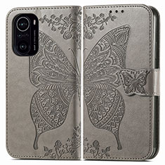 Leather Case Stands Butterfly Flip Cover Holder for Xiaomi Redmi K40 5G Gray