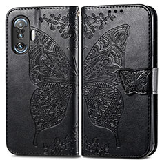 Leather Case Stands Butterfly Flip Cover Holder for Xiaomi Redmi K40 Gaming 5G Black