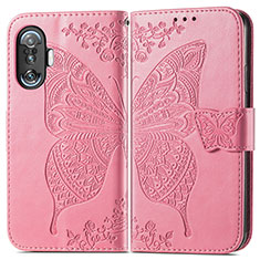 Leather Case Stands Butterfly Flip Cover Holder for Xiaomi Redmi K40 Gaming 5G Hot Pink