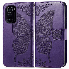 Leather Case Stands Butterfly Flip Cover Holder for Xiaomi Redmi K40 Pro 5G Purple