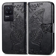 Leather Case Stands Butterfly Flip Cover Holder for Xiaomi Redmi K40S 5G Black