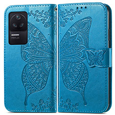 Leather Case Stands Butterfly Flip Cover Holder for Xiaomi Redmi K40S 5G Blue