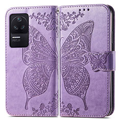 Leather Case Stands Butterfly Flip Cover Holder for Xiaomi Redmi K40S 5G Clove Purple