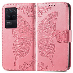 Leather Case Stands Butterfly Flip Cover Holder for Xiaomi Redmi K40S 5G Hot Pink