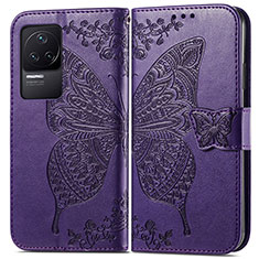 Leather Case Stands Butterfly Flip Cover Holder for Xiaomi Redmi K50 5G Purple