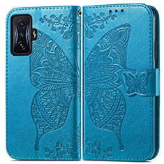 Leather Case Stands Butterfly Flip Cover Holder for Xiaomi Redmi K50 Gaming 5G Blue