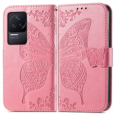 Leather Case Stands Butterfly Flip Cover Holder for Xiaomi Redmi K50 Pro 5G Hot Pink