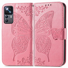 Leather Case Stands Butterfly Flip Cover Holder for Xiaomi Redmi K50 Ultra 5G Hot Pink