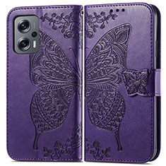 Leather Case Stands Butterfly Flip Cover Holder for Xiaomi Redmi K50i 5G Purple