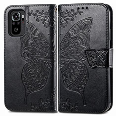 Leather Case Stands Butterfly Flip Cover Holder for Xiaomi Redmi Note 10 4G Black