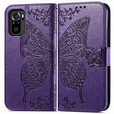 Leather Case Stands Butterfly Flip Cover Holder for Xiaomi Redmi Note 10 4G Purple