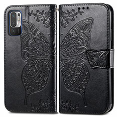 Leather Case Stands Butterfly Flip Cover Holder for Xiaomi Redmi Note 10 5G Black