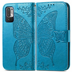 Leather Case Stands Butterfly Flip Cover Holder for Xiaomi Redmi Note 10 5G Blue