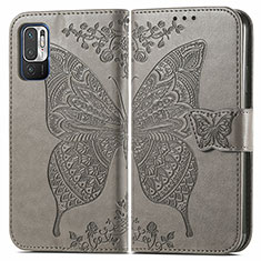 Leather Case Stands Butterfly Flip Cover Holder for Xiaomi Redmi Note 10 5G Gray