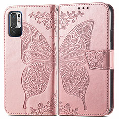 Leather Case Stands Butterfly Flip Cover Holder for Xiaomi Redmi Note 10 5G Pink