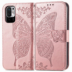 Leather Case Stands Butterfly Flip Cover Holder for Xiaomi Redmi Note 10 JE 5G Pink