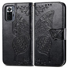 Leather Case Stands Butterfly Flip Cover Holder for Xiaomi Redmi Note 10 Pro 4G Black