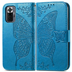 Leather Case Stands Butterfly Flip Cover Holder for Xiaomi Redmi Note 10 Pro 4G Blue
