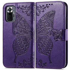 Leather Case Stands Butterfly Flip Cover Holder for Xiaomi Redmi Note 10 Pro 4G Purple