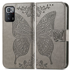 Leather Case Stands Butterfly Flip Cover Holder for Xiaomi Redmi Note 10 Pro 5G Gray