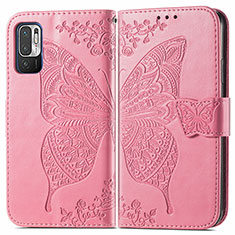 Leather Case Stands Butterfly Flip Cover Holder for Xiaomi Redmi Note 10T 5G Hot Pink