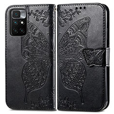 Leather Case Stands Butterfly Flip Cover Holder for Xiaomi Redmi Note 11 4G (2021) Black