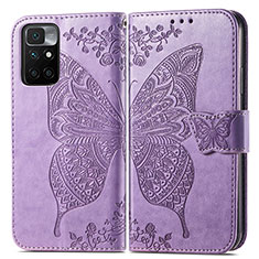 Leather Case Stands Butterfly Flip Cover Holder for Xiaomi Redmi Note 11 4G (2021) Clove Purple