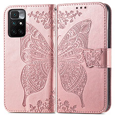 Leather Case Stands Butterfly Flip Cover Holder for Xiaomi Redmi Note 11 4G (2021) Pink